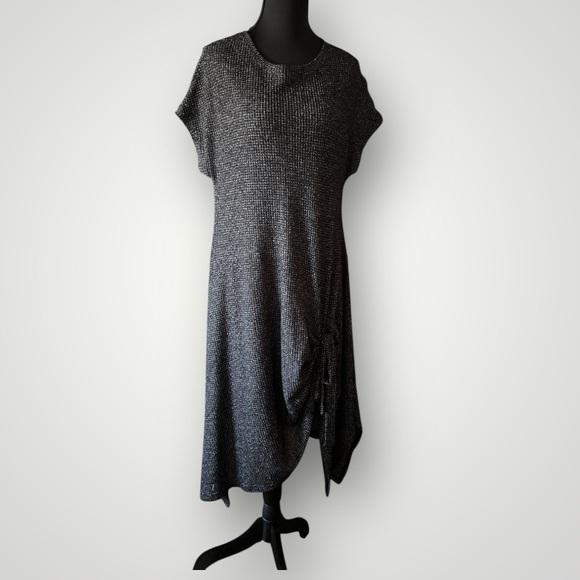 Comfy USA Designer Lagenlook Artsy Cap Sleeve Black Silver Asymmetrical Dress M - Picture 1 of 16